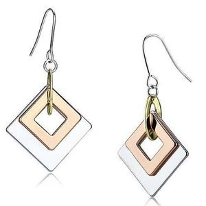 Multi Toned Diamond Shaped Dangle Drop Earrings